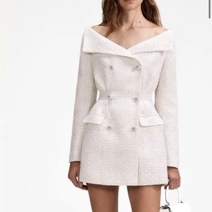 CREAM METALLIC BOUCLE MINI DRESS
 SELF PORTRAIT